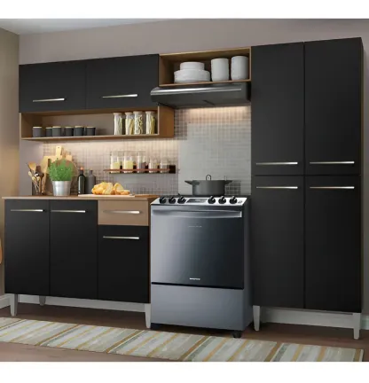 Cocina Integral Completa Emilly Pop 229 cm 2 Marrón Negro Madesa GREM229002