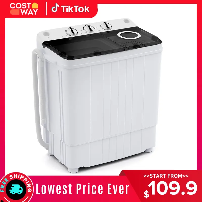 Lavadora portátil COSTWAY, mini lavadora de doble tina de 11,8 kg con bomba de desagüe, lavadora y secadora compacta semiautomática, lavadora y secadora portátil combinadas para apartamentos, dormitorios, caravanas y camping.