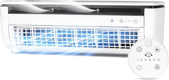 IceBox Ventilador de niebla de enfriamiento, cable USB-C, tanque de 8.8 oz/8.8 fl oz, IBCF200W | Small Portable Fan with Evaporative Humidifier, For Desk or Wall Mount, 3 Speeds, Battery or USB-C Operation, Remote