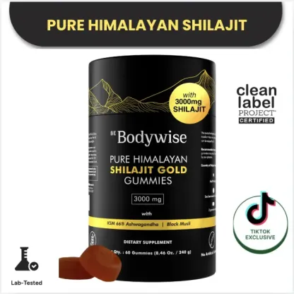 Gomitas de Shilajit puro del Himalaya de Be Bodywise (Root Labs) | Edición «Año nuevo, vida nueva» | 3000 mg con Ashwagandha KSM-66, Gokshura, azafrán y Black Musli | Ácido fúlvico y más de 85 oligoelementos | Sin azúcar añadido | Apoyo natural para la fu
