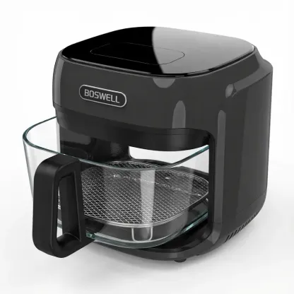 Freidora de aire BOSWELL de 7,5 cuartos (aprox. 7 litros) con recipiente transparente de vidrio resistente al calor y visibilidad total; 1200 W, calentamiento rápido, función 5 en 1, capacidad familiar de 7,5 cuartos (cabe un pollo entero), resultados cru