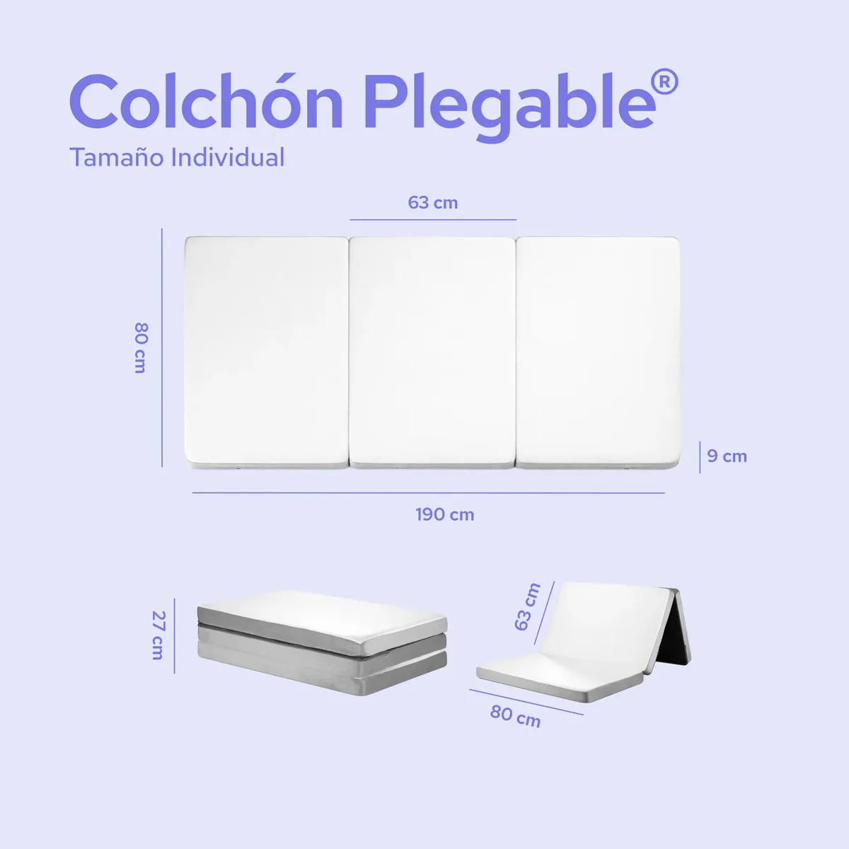 Colchón Colchoneta Plegable Matrimonial Para Visitas o Acampar De Espuma Con Maleta Color Blanco ColorDreams