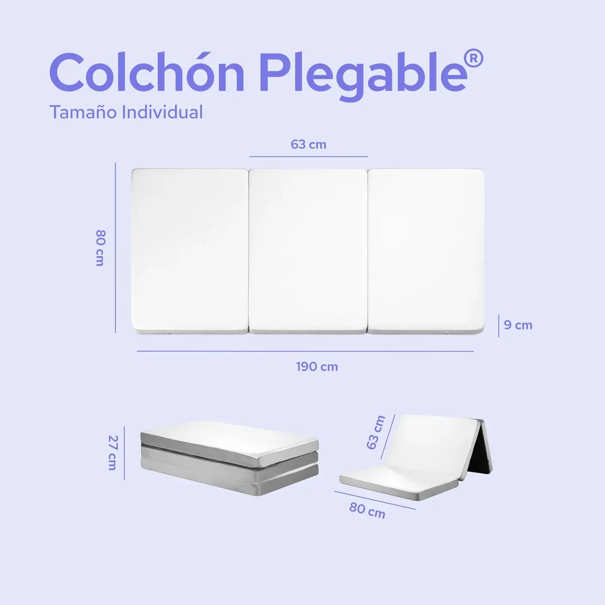 Colchón Colchoneta Plegable Matrimonial Para Visitas o Acampar De Espuma Con Maleta Color Blanco ColorDreams