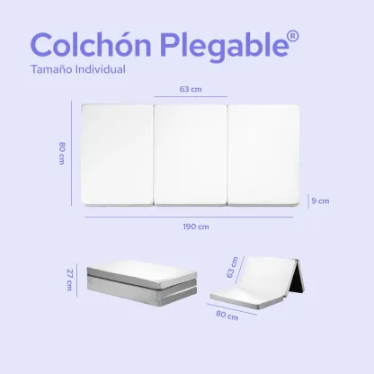 Colchón Colchoneta Plegable Matrimonial Para Visitas o Acampar De Espuma Con Maleta Color Blanco ColorDreams
