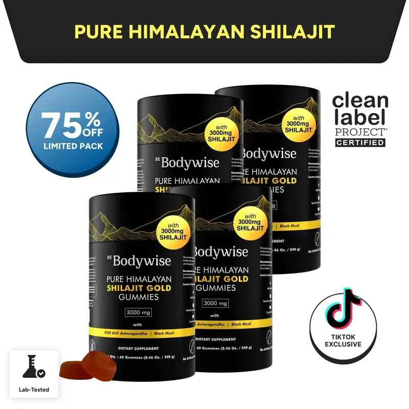 Gomitas de Shilajit puro del Himalaya de Be Bodywise (Root Labs) | Edición «Año nuevo, vida nueva» | 3000 mg con Ashwagandha KSM-66, Gokshura, azafrán y Black Musli | Ácido fúlvico y más de 85 oligoelementos | Sin azúcar añadido | Apoyo natural para la fu