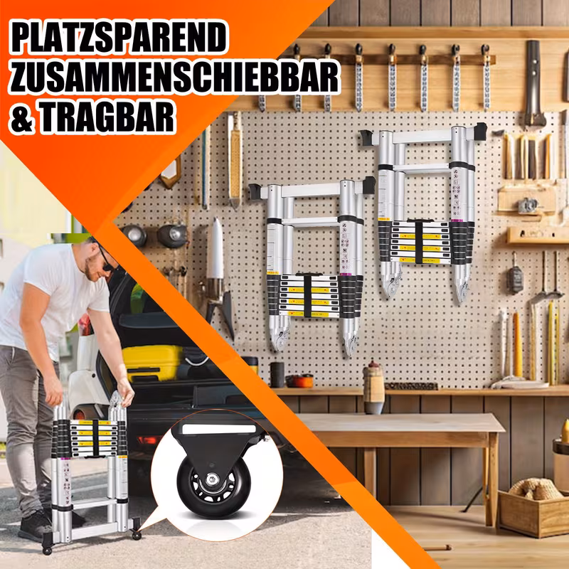 escalera telescópica plegable de aluminio aweioo 3.8m, escalera extensible antideslizante multifunción, carga  : 150kg, escaleras de uso múltiple, diseño compacto,escalera  ,escalera  ,escalera retráctil,entusiastas del bricolaje Detalles del producto 4