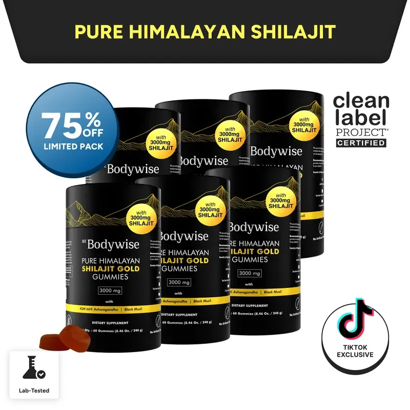 Gomitas de Shilajit puro del Himalaya de Be Bodywise (Root Labs) | Edición «Año nuevo, vida nueva» | 3000 mg con Ashwagandha KSM-66, Gokshura, azafrán y Black Musli | Ácido fúlvico y más de 85 oligoelementos | Sin azúcar añadido | Apoyo natural para la fu