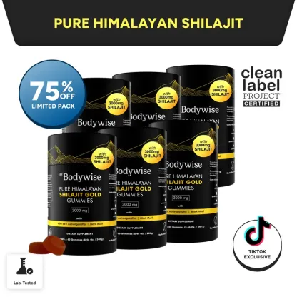 Gomitas de Shilajit puro del Himalaya de Be Bodywise (Root Labs) | Edición «Año nuevo, vida nueva» | 3000 mg con Ashwagandha KSM-66, Gokshura, azafrán y Black Musli | Ácido fúlvico y más de 85 oligoelementos | Sin azúcar añadido | Apoyo natural para la fu