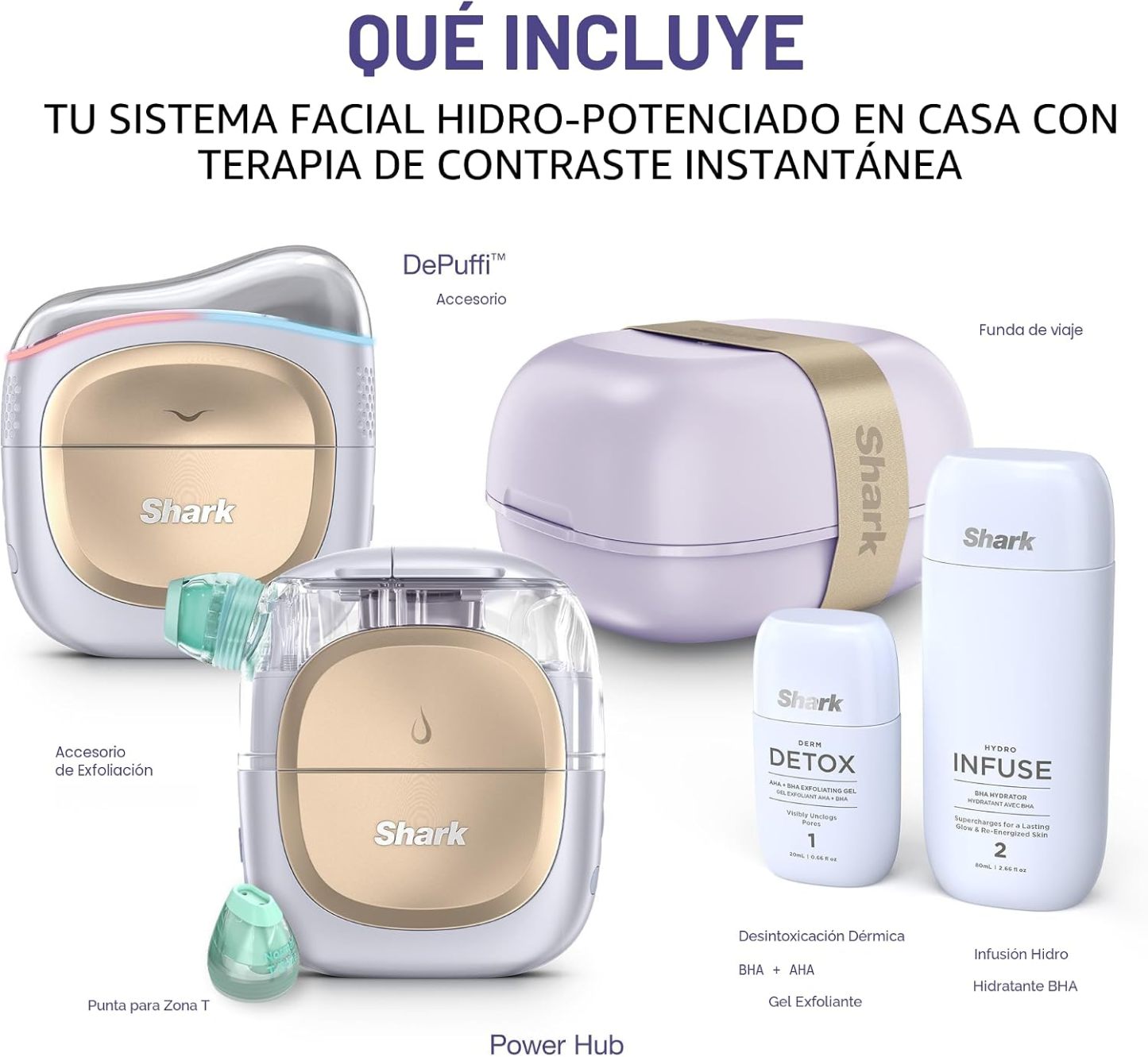 Shark FacialPro Glow en casa Sistema facial con tecnología hidráulica con terapia DePuffi caliente y frío - Dispositivo profesional de cuidado de la piel de spa para limpieza de poros, hidratación y