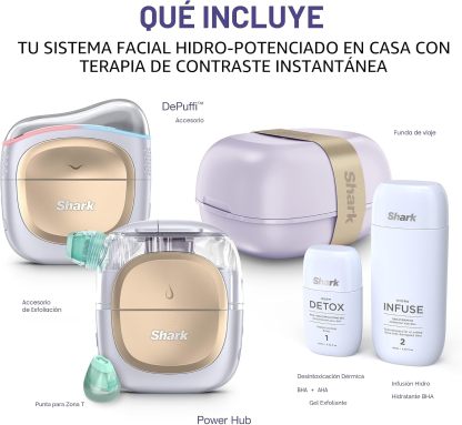 Shark FacialPro Glow en casa Sistema facial con tecnología hidráulica con terapia DePuffi caliente y frío - Dispositivo profesional de cuidado de la piel de spa para limpieza de poros, hidratación y