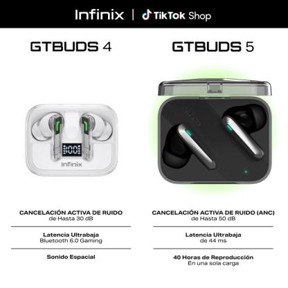 INFINIX GTBUDS 4/GTBUDS 5 Auriculares Inalámbricos Bluetooth con Cancelación Activa de Ruido 30 dB, ENC IA de 4 Micrófonos, Carga Rápida 10 Min = 2H, Hasta 34H de Batería- Mayo Venta Quincenal / Día de la Madre Campaign, Hot Sale x Mayo Venta Quincenal Ca