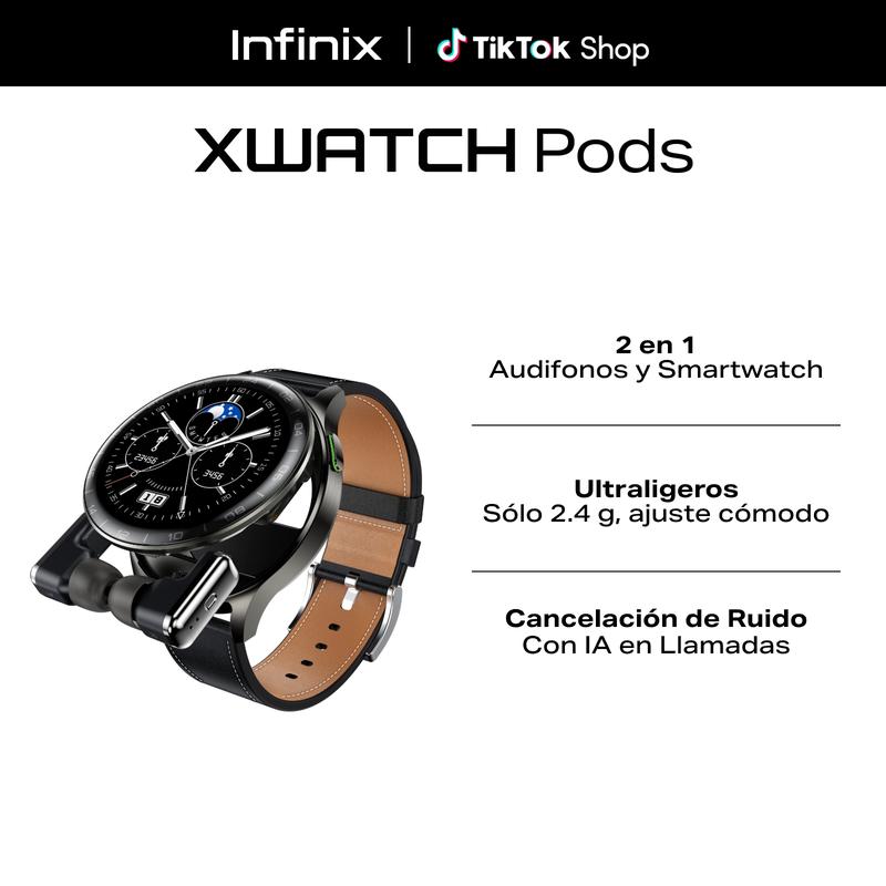 InfiniX XWATCH Pods – Reloj Inteligente con Audífonos Integrados, 2 en 1, Llamadas con Cancelación de Ruido por IA, Pantalla HD 1.39'', 100+ Modos Deportivos, Monitoreo de Salud (Ritmo Cardíaco, SpO2, Sueño), Cuerpo de Metal Premium