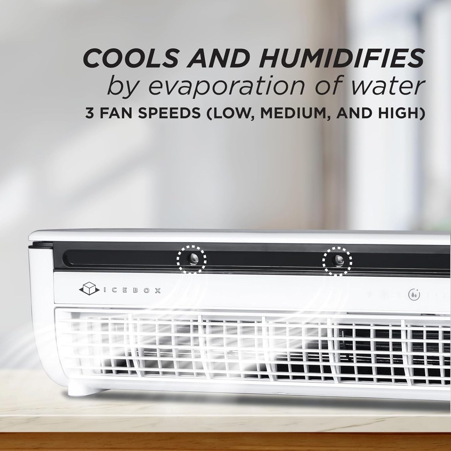 IceBox Ventilador de niebla de enfriamiento, cable USB-C, tanque de 8.8 oz/8.8 fl oz, IBCF200W | Small Portable Fan with Evaporative Humidifier, For Desk or Wall Mount, 3 Speeds, Battery or USB-C Operation, Remote