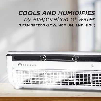IceBox Ventilador de niebla de enfriamiento, cable USB-C, tanque de 8.8 oz/8.8 fl oz, IBCF200W | Small Portable Fan with Evaporative Humidifier, For Desk or Wall Mount, 3 Speeds, Battery or USB-C Operation, Remote