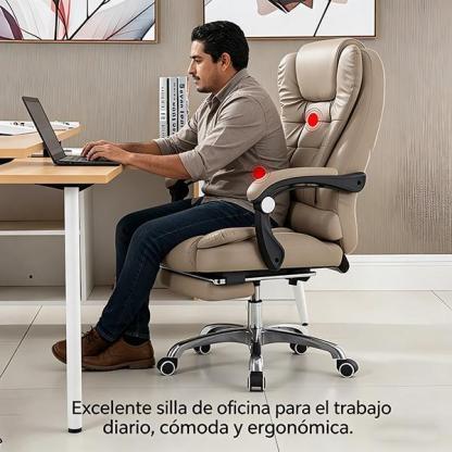 Silla De Escritorio Ergonómica Ajustable Reclinable para Oficina Ejecutiva con Soporte para Cuello y Espalda Color Khaki con Masaje Eléctrico y Ruedas 360°