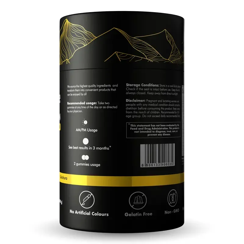 Gomitas de Shilajit puro del Himalaya de Be Bodywise (Root Labs) | Edición «Año nuevo, vida nueva» | 3000 mg con Ashwagandha KSM-66, Gokshura, azafrán y Black Musli | Ácido fúlvico y más de 85 oligoelementos | Sin azúcar añadido | Apoyo natural para la fu