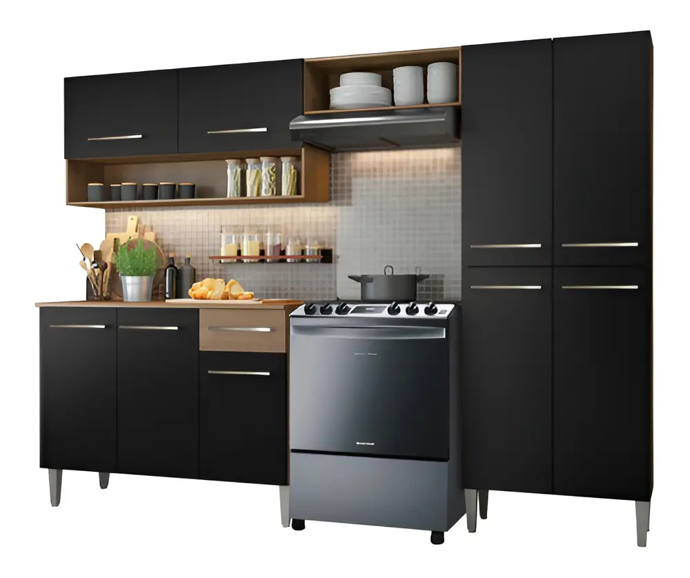 Cocina Integral Completa Emilly Pop 229 cm 2 Marrón Negro Madesa GREM229002