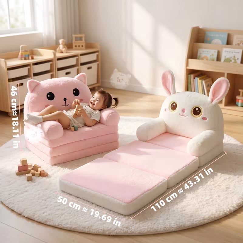 cute cartoon animal foldable kids sofa 2 in 1 convertible couch flip out sofa bed soft plush washable armchair for boys girls bedroom playroom gift Product details 4
