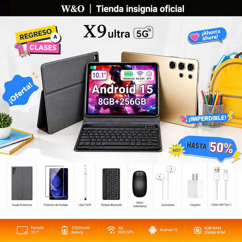 X9 Ultra 10.1\ Tablet Android 15 con 256GB Almacenamiento, 8GB/ 12GB RAM, Batería 10000mAh y WiFi 5G