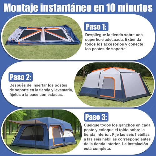 Casa Campaña VBELL 3.3*2.3*1.8m Tienda de Acampar para 8-10 Personas con 2 Habitaciones y Porche Expandible para Familias y Senderismo
