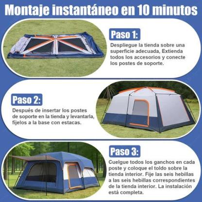 Casa Campaña VBELL 3.3*2.3*1.8m Tienda de Acampar para 8-10 Personas con 2 Habitaciones y Porche Expandible para Familias y Senderismo