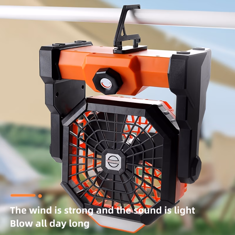 ventilador port&aacute;til para camping   con luz led de   ajustable, equipado con gancho, recargable por usb, bater&iacute;a incorporada de 7800mah para una duraci&oacute;n prolongada.   ventilador de refrigeraci&oacute;n para exteriores   &aacute;ngulos ajustables de  &deg; y control de velocidad  . Detalles del producto 6