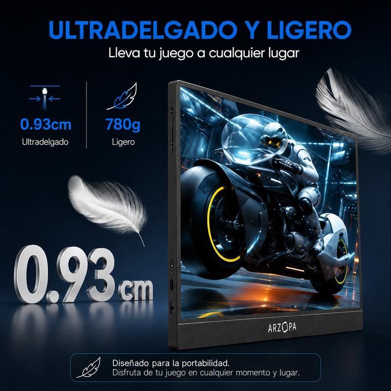 【Precio de liquidación】ARZOPA Monitor portátil para juegos de 15.6 pulgadas y 60 Hz monitor portátil 100%sRGB 1080P FHD con HDR, ultra delgado, cuidado de los ojos, segunda pantalla externa para laptop PC PS5 Mac