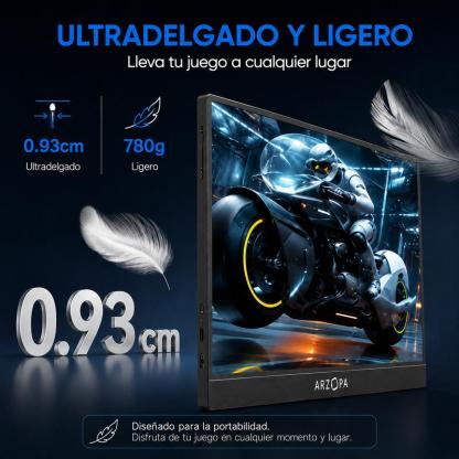 【Precio de liquidación】ARZOPA Monitor portátil para juegos de 15.6 pulgadas y 60 Hz monitor portátil 100%sRGB 1080P FHD con HDR, ultra delgado, cuidado de los ojos, segunda pantalla externa para laptop PC PS5 Mac