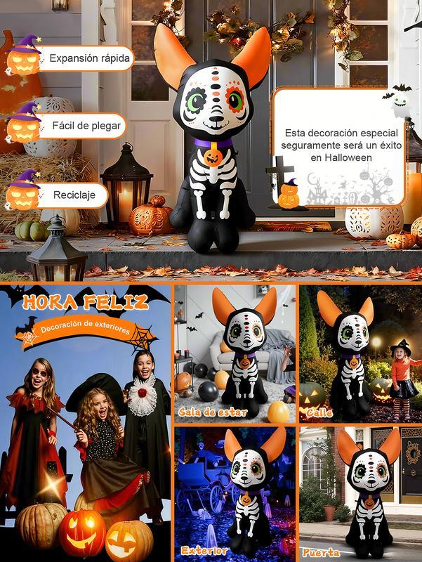 Decoración inflable de Halloween de 1.5 m, diseño de esqueleto de perro, luces led integradas para festividades, jardín, césped
