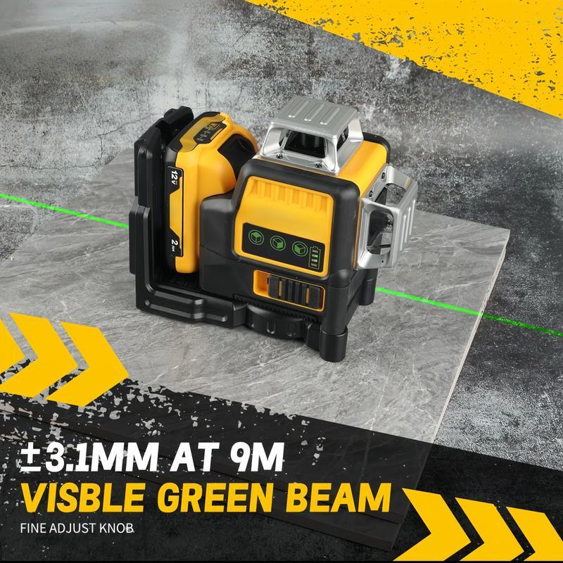 Nivel láser DW con medidor verde de 12 líneas para exteriores, resistente al agua IP54, herramienta de alta precisión, alcance vertical de 360 ​​grados, batería de 12 V.