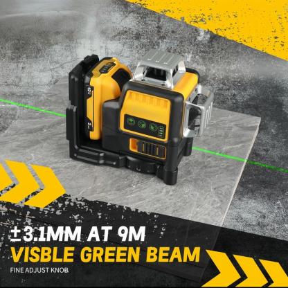 Nivel láser DW con medidor verde de 12 líneas para exteriores, resistente al agua IP54, herramienta de alta precisión, alcance vertical de 360 ​​grados, batería de 12 V.