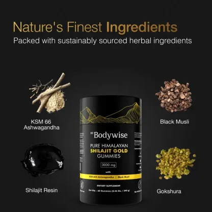Gomitas de Shilajit puro del Himalaya de Be Bodywise (Root Labs) | Edición «Año nuevo, vida nueva» | 3000 mg con Ashwagandha KSM-66, Gokshura, azafrán y Black Musli | Ácido fúlvico y más de 85 oligoelementos | Sin azúcar añadido | Apoyo natural para la fu