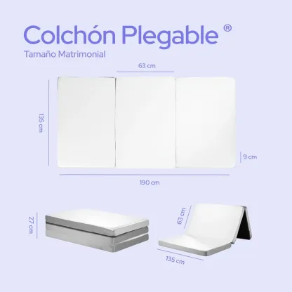 Colchón Colchoneta Plegable Matrimonial Para Visitas o Acampar De Espuma Con Maleta Color Blanco ColorDreams