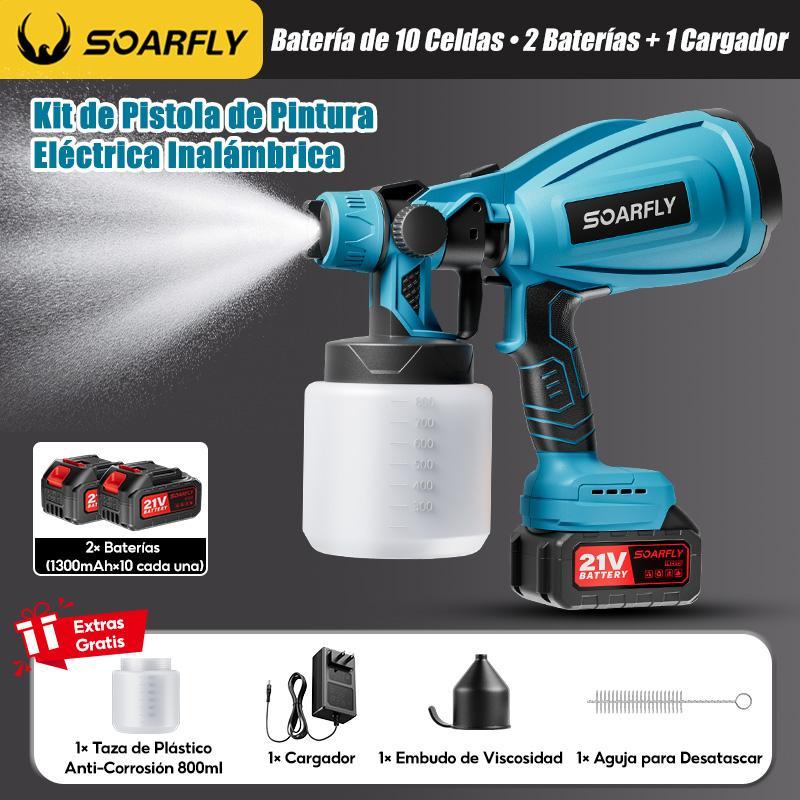 Pistola pulverizadora de mano pulverizadora eléctrica inalámbrica con 2 Batería Recargables de 2600mAh, botella pulverizadora  de 800ml (color: Azul) para Casas, Paredes, Cercas