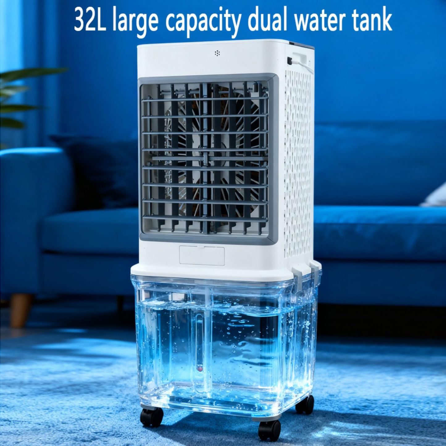 Aire acondicionado portátil silencioso de 32 litros, enfriador de aire portátil, ventilador humidificador, temporizador de 7 horas, 3 velocidades, control remoto, enfriador de aire para dormitorio y hogar.