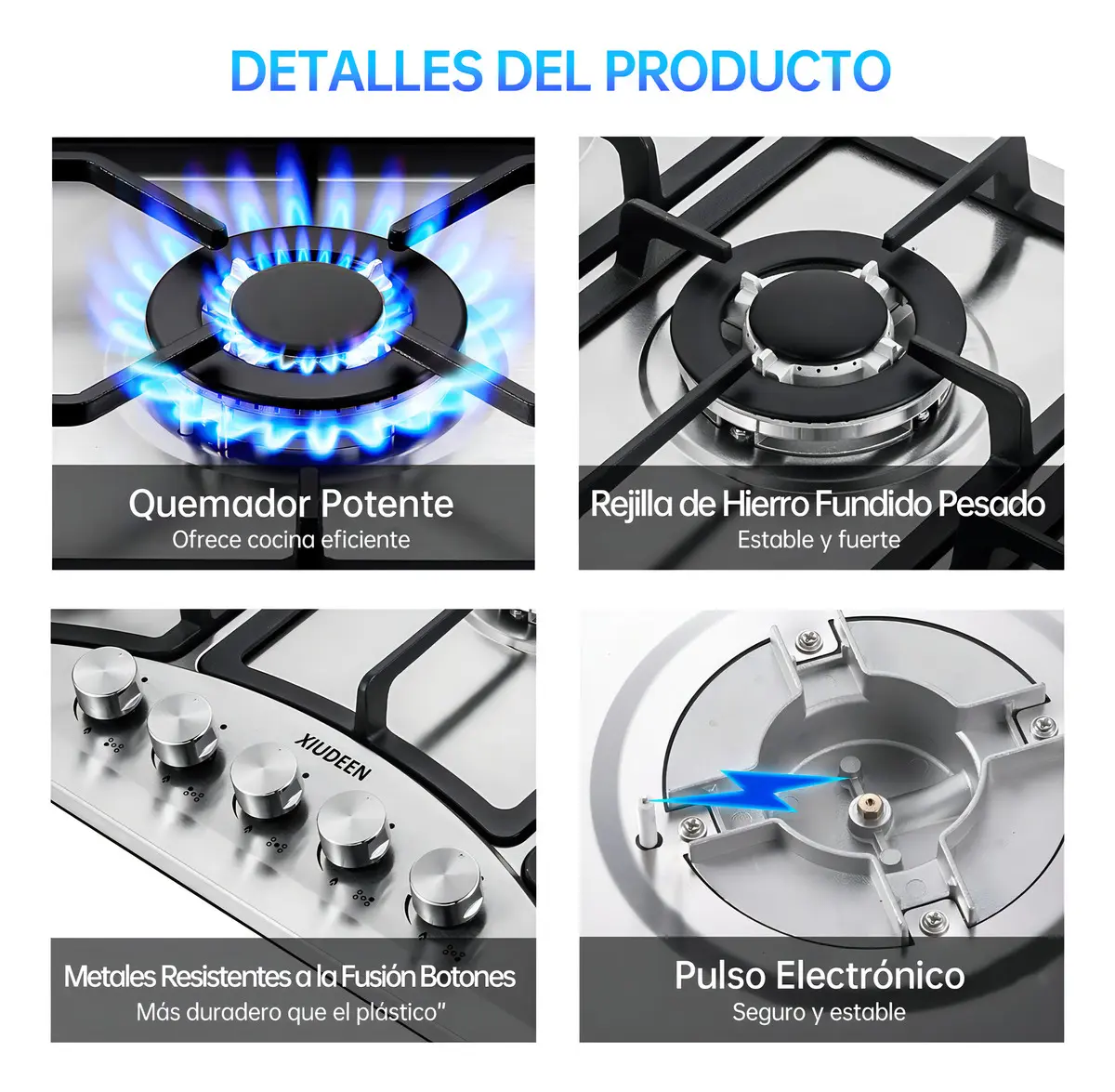 Parrilla de Gas Xiudeen Empotrable o de Mesa con 5 Quemadores en Acero Inoxidable Plateado