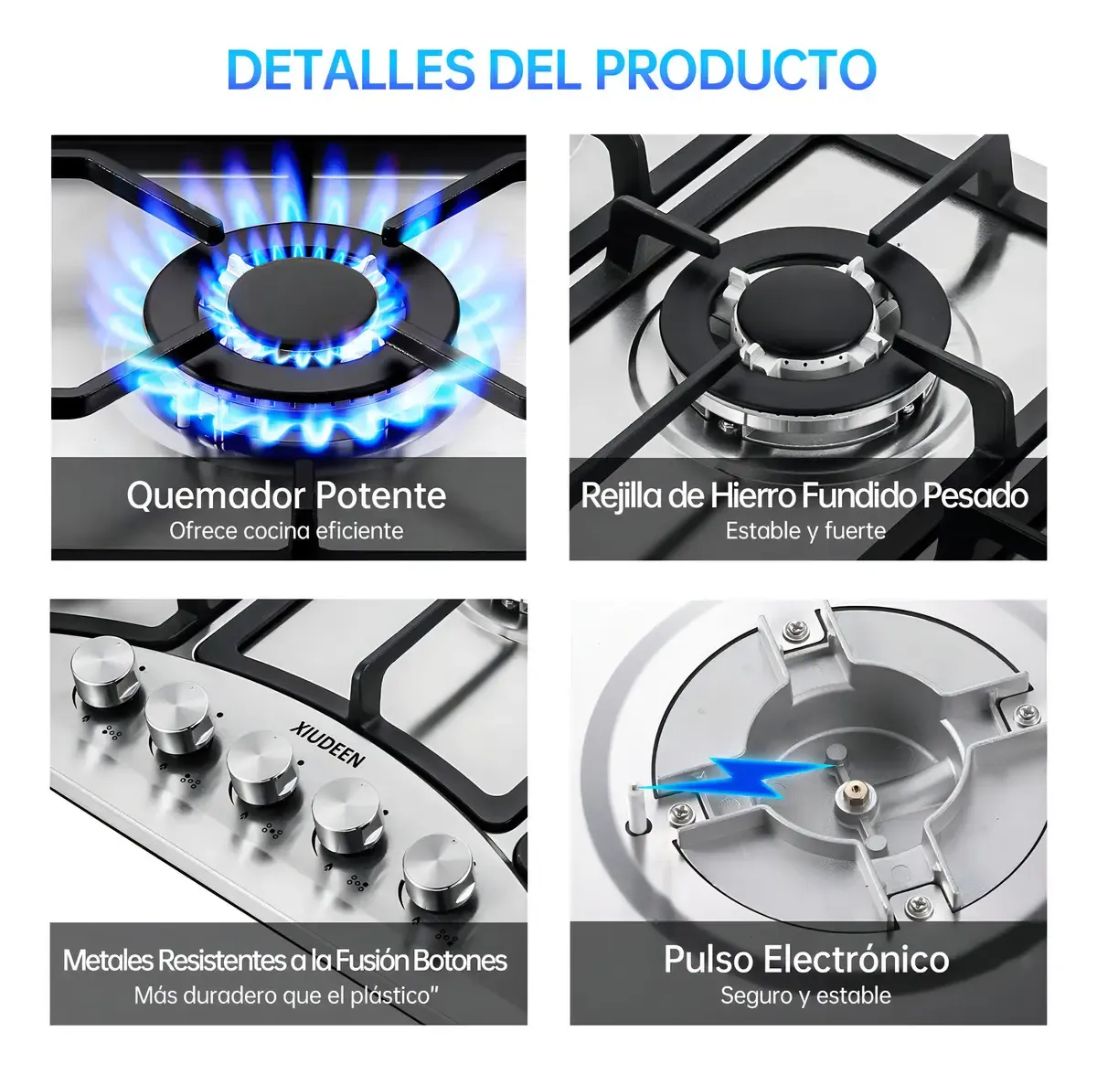 Parrilla de Gas Xiudeen Empotrable o de Mesa con 5 Quemadores en Acero Inoxidable Plateado