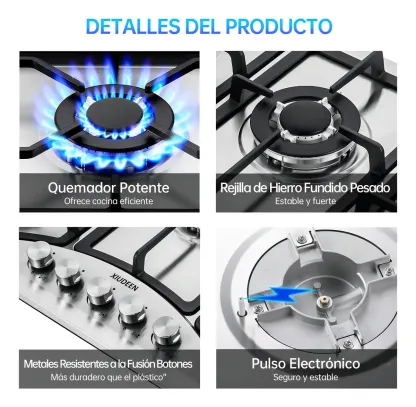 Parrilla de Gas Xiudeen Empotrable o de Mesa con 5 Quemadores en Acero Inoxidable Plateado