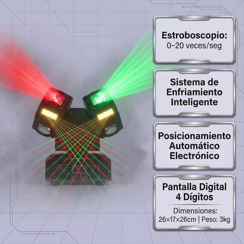 Luz DJ Cabeza Móvil 3 en 1 con 18 Brazos, Beam Láser RGB con Estrobo y Efecto Bola Mágica, Alta Potencia para Discoteca, Bar y Fiesta