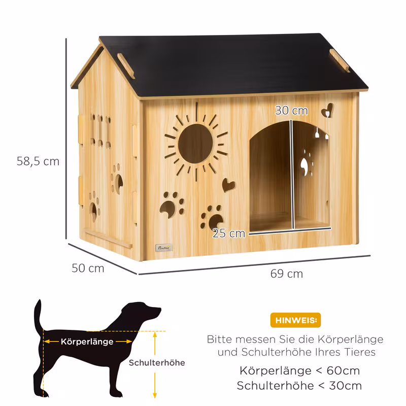 casa para perro, con aberturas de ventilación, resistente a  , material de madera, color negro+madera, 69 x 50 x 58.5 cm Detalles del producto 2
