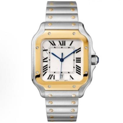 MEGIR Reloj mecánico automático cuadrado, esfera blanco y negro, caja y correa acero inoxidable 904L, cristal zafiro,Set de regalo completo