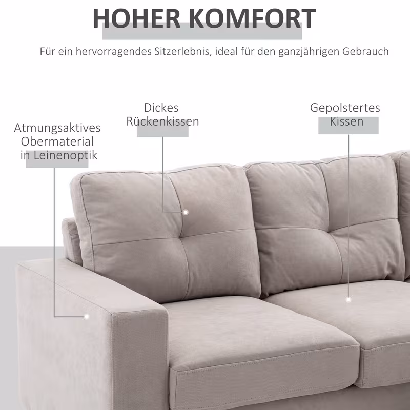 sofá de   de 3 plazas,   lino, chaise lounge reversible, 193x136x85 cm,     Detalles del producto 3
