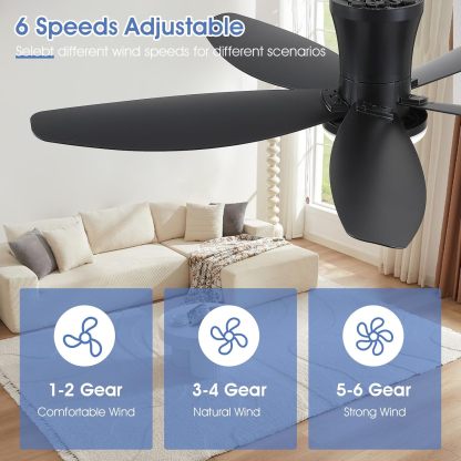 Ventiladores de techo de 42" con luz - Ventilador de techo de perfil bajo con luz y control remoto, montaje empotrado, reversible DC, LED regulable, color negro. Ventiladores de techo para dormitorio, uso en interiores y exteriores/patio.