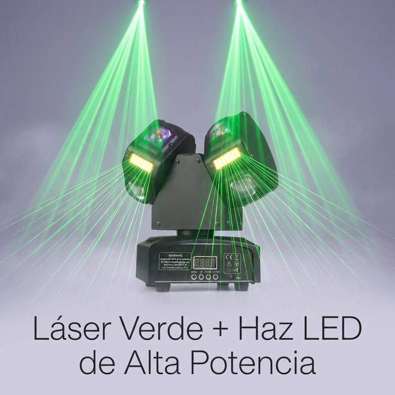Luz DJ Cabeza Móvil 3 en 1 con 18 Brazos, Beam Láser RGB con Estrobo y Efecto Bola Mágica, Alta Potencia para Discoteca, Bar y Fiesta