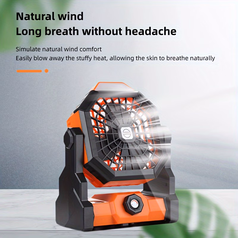 ventilador port&aacute;til para camping   con luz led de   ajustable, equipado con gancho, recargable por usb, bater&iacute;a incorporada de 7800mah para una duraci&oacute;n prolongada.   ventilador de refrigeraci&oacute;n para exteriores   &aacute;ngulos ajustables de  &deg; y control de velocidad  . Detalles del producto 5