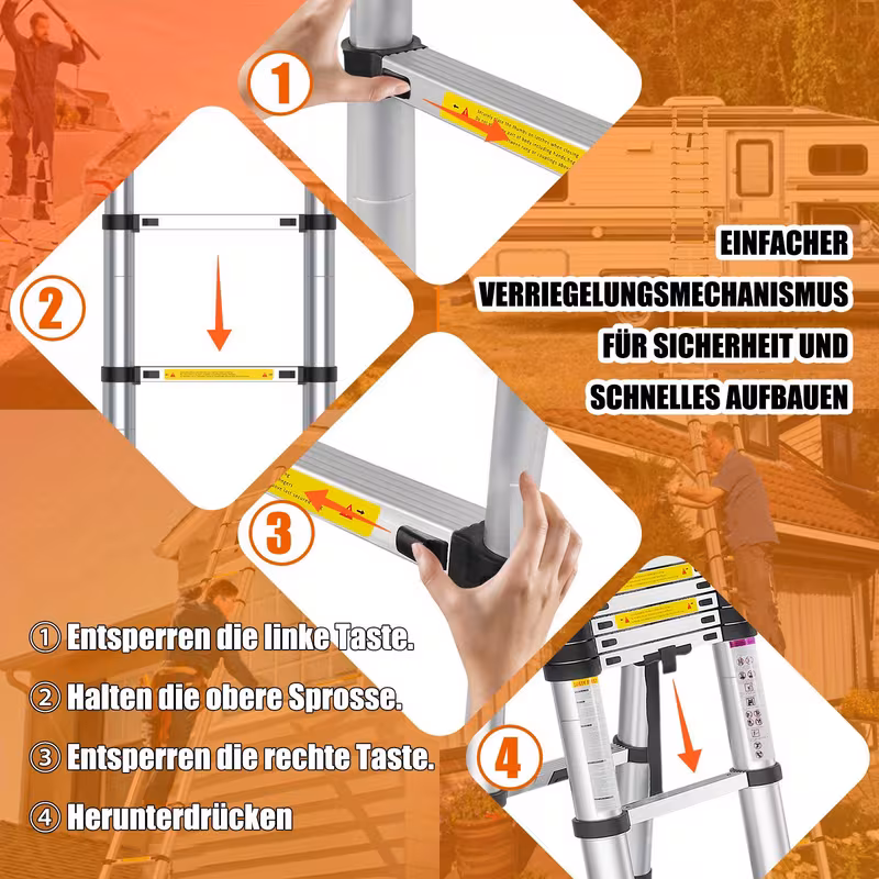 escalera telescópica plegable de aluminio aweioo 3.8m, escalera extensible antideslizante multifunción, carga  : 150kg, escaleras de uso múltiple, diseño compacto,escalera  ,escalera  ,escalera retráctil,entusiastas del bricolaje Detalles del producto 6