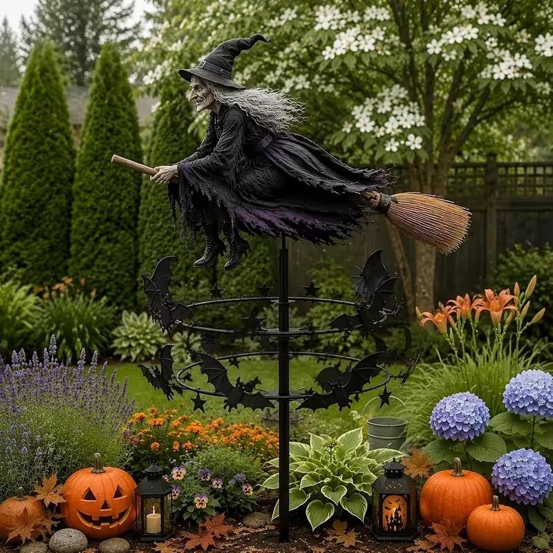 Oferta de temporada: estaca para jardín con molinillo de viento de murciélago de bruja de Halloween, decoración exterior lúdica y espeluznante para el patio, decoración para fiestas durante las festividades