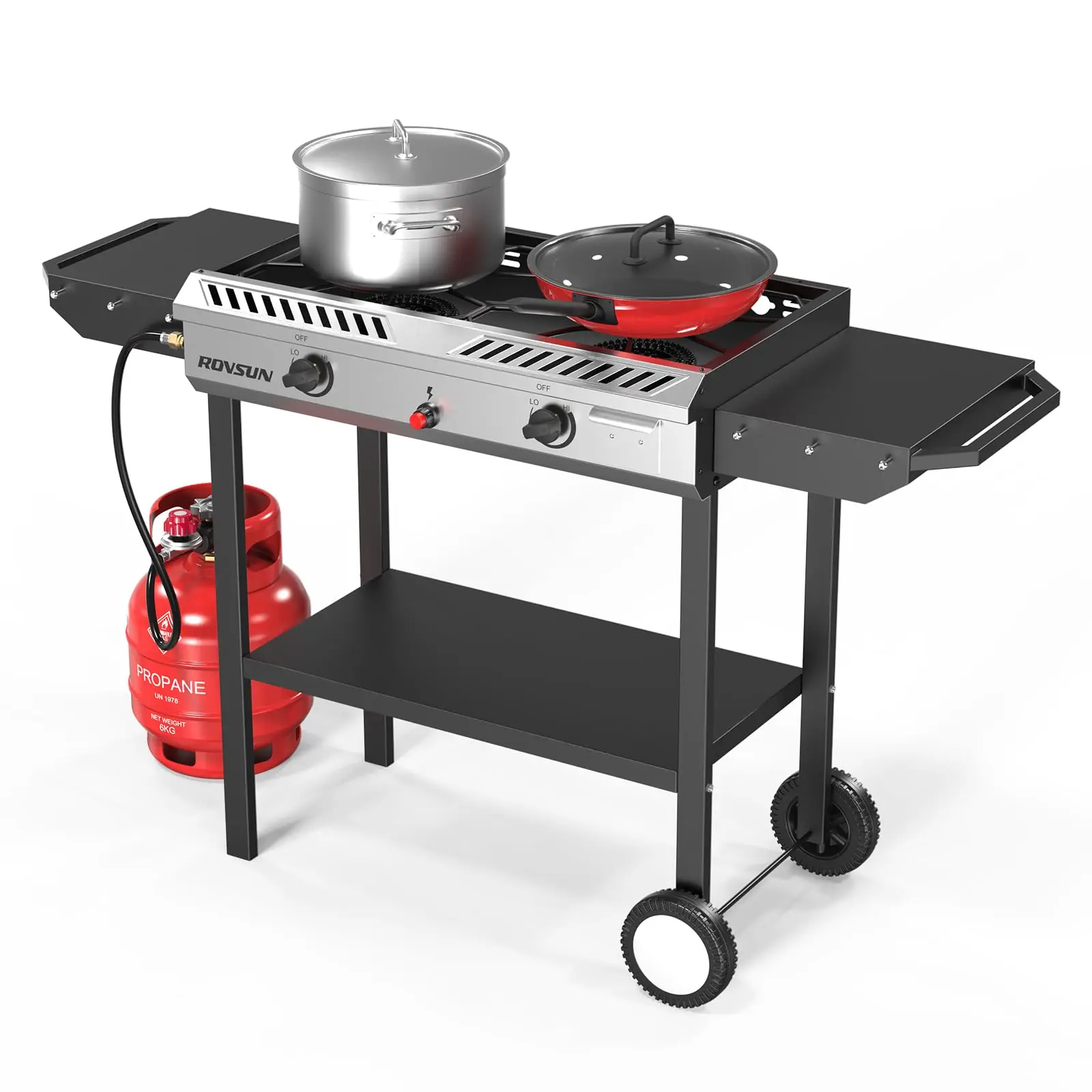 Estufa de gas propano para exteriores (2/3 quemadores) con encendido automático, regulador y estantes laterales — Potente cocina de pie de 150.000/225.000 BTU, ideal para cocinar en el patio trasero, elaboración casera de bebidas, envasado de alime