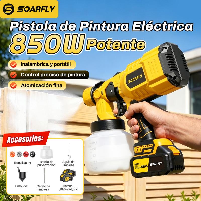 Pistola pulverizadora de mano pulverizadora eléctrica inalámbrica con 2 Batería Recargables de 2600mAh, botella pulverizadora  de 800ml (color: Azul) para Casas, Paredes, Cercas