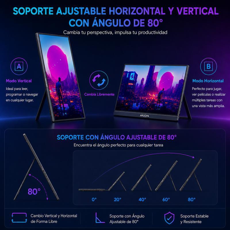 【Precio de liquidación】ARZOPA Monitor portátil para juegos de 15.6 pulgadas y 60 Hz monitor portátil 100%sRGB 1080P FHD con HDR, ultra delgado, cuidado de los ojos, segunda pantalla externa para laptop PC PS5 Mac